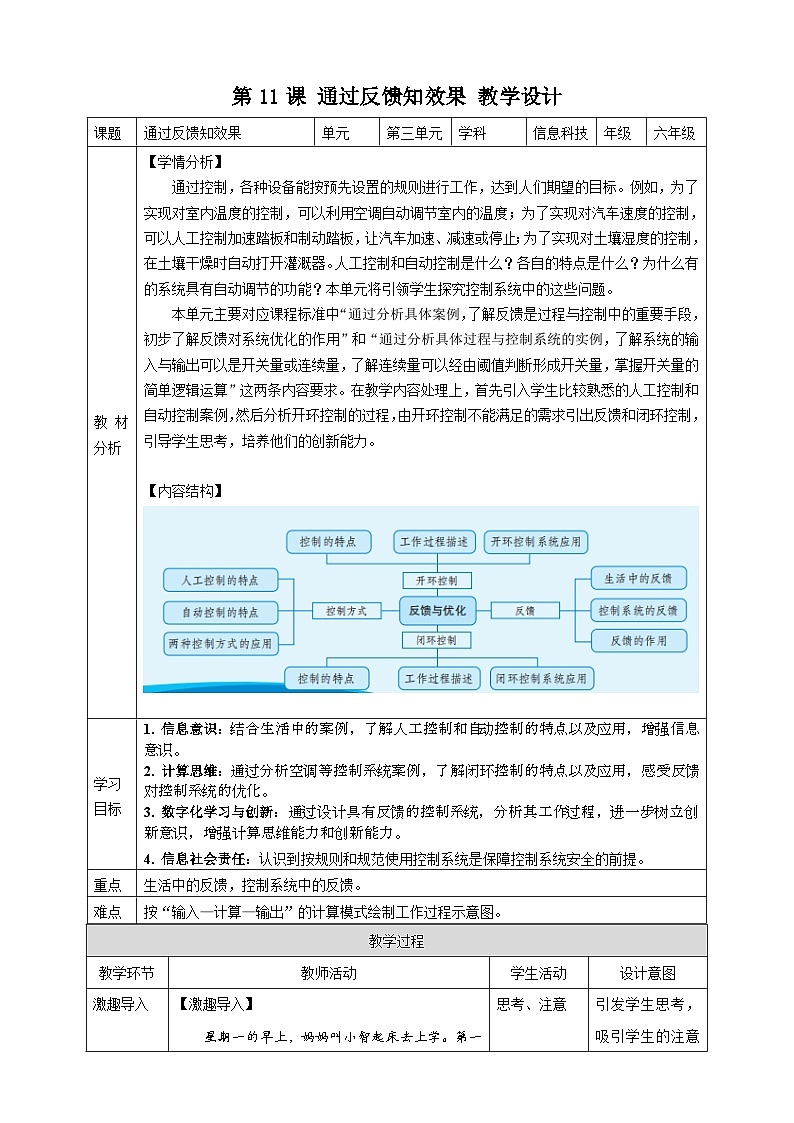 六年级全一册信息科技 第11课  通过反馈知效果 教案第1页