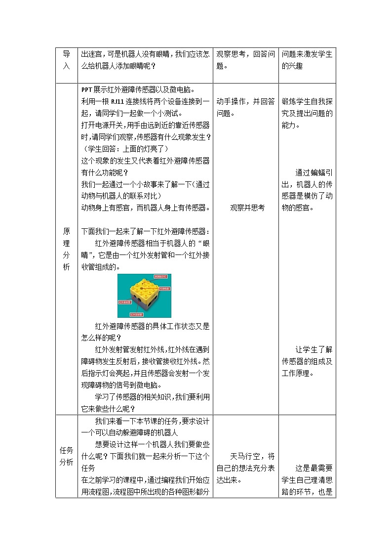 粤教版信息技术三下 第5课《自动避障机器人》第1课时 教案第2页