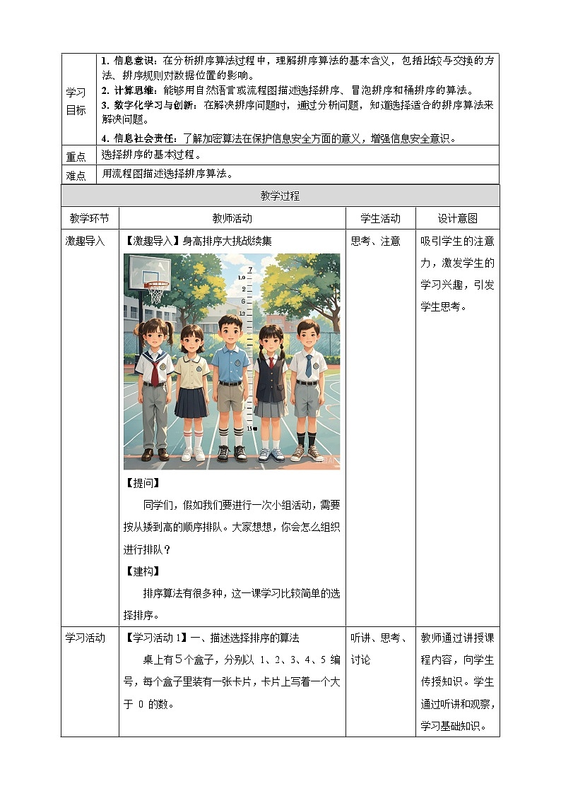 人教版（2024）信息技术五年级全一册第17课《选择排序轻松做》教案第2页