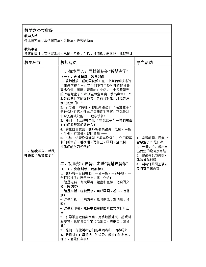 《第1单元 开启信息生活 2 使用数字设备》教学设计（表格版）-2025-2026学年人教版（2024）信息技术三年级全一册第2页