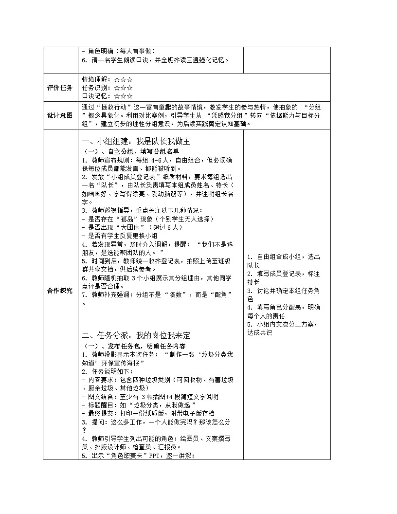 《第7单元 合作解决问题 24 分组分派任务》教学设计（表格版）-2025-2026学年人教版（2024）信息技术三年级全一册第3页