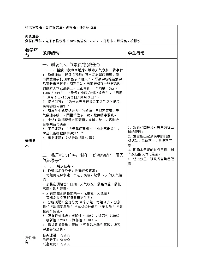 《第1单元 奇妙的数据世界 4 记录数据讲诀窍》教学设计-2025-2026学年人教版（2024）信息技术四年级全一册第2页