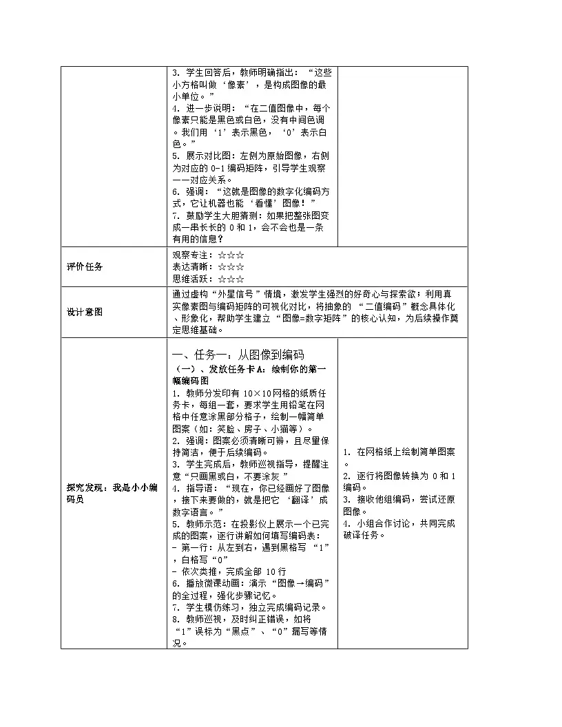 《第3单元 有趣的编码应用 12 二值的黑白图像》教学设计-2025-2026学年人教版（2024）信息技术四年级全一册第3页
