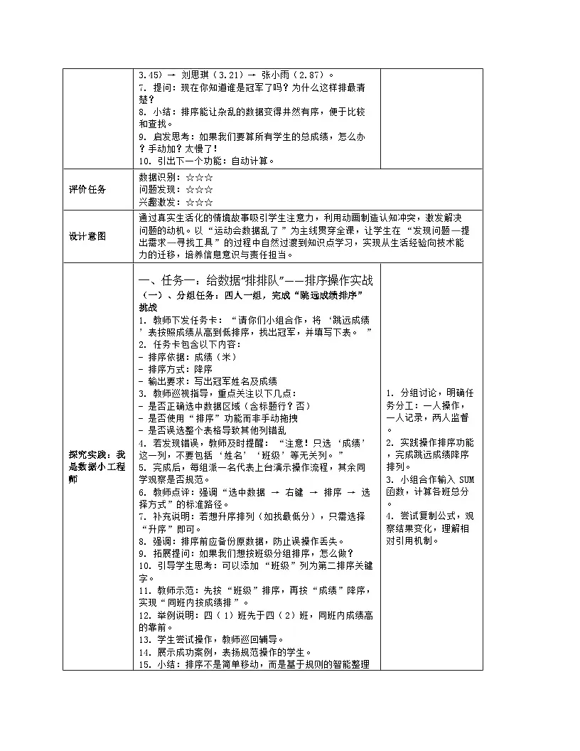 《第4单元 数据管理与安全 18 排序计算有方法》教学设计-2025-2026学年人教版（2024）信息技术四年级全一册第3页
