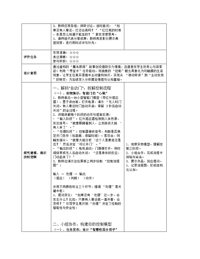 《第一单元 初识过程与控制：1 设备控制处处在》教学设计（表格版）-2025-2026学年人教版(2024)信息技术六年级全册第3页