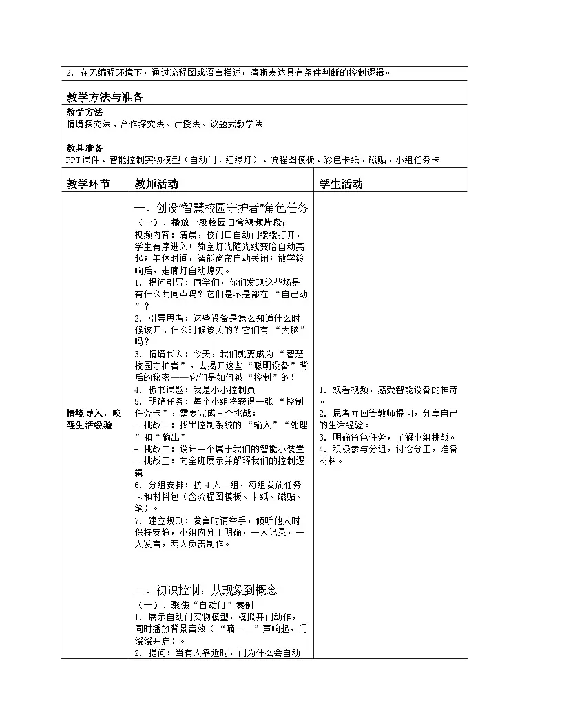 《第一单元 初识过程与控制：3 我是小小控制员》教学设计（表格版）-2025-2026学年人教版(2024)信息技术六年级全册第2页