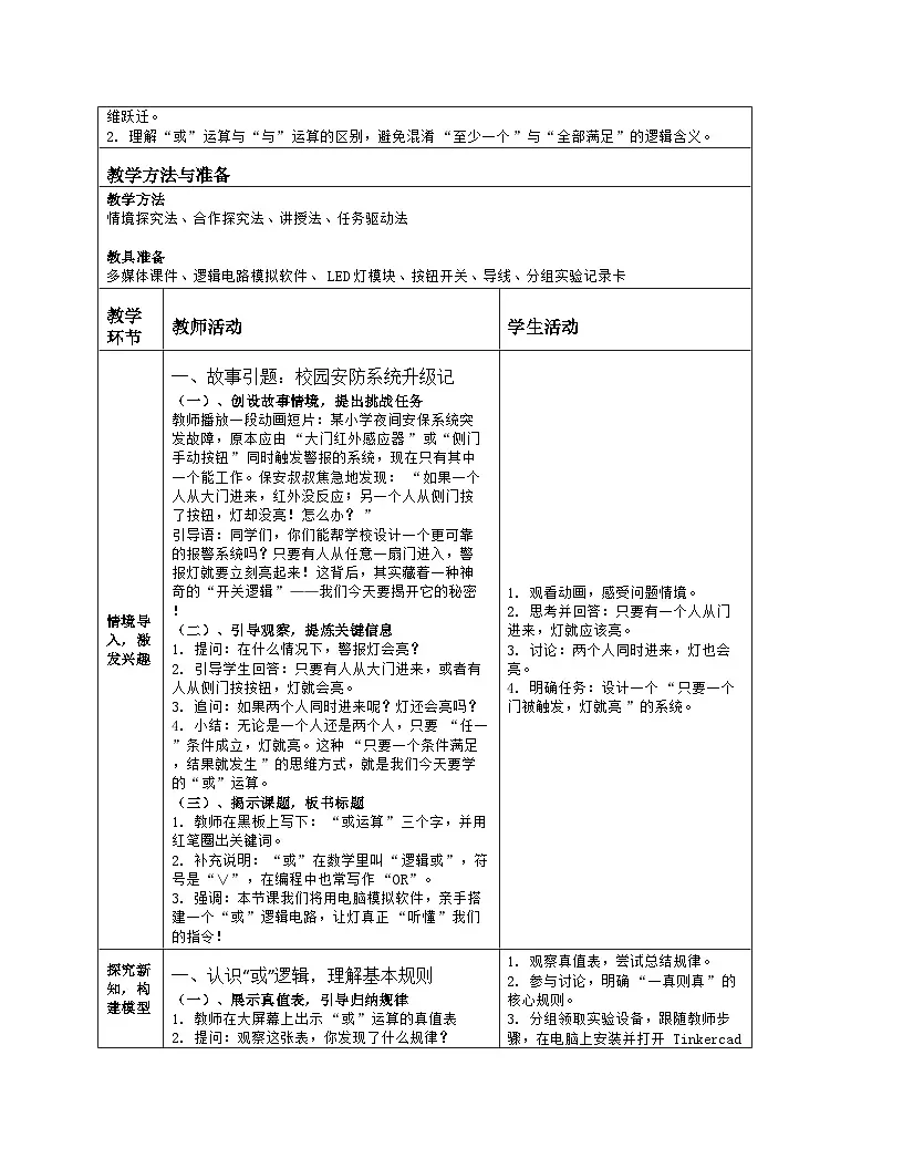 《第二单元 数据运算有逻辑：8 开关量的或运算》教学设计（表格版）-2025-2026学年人教版(2024)信息技术六年级全册第2页