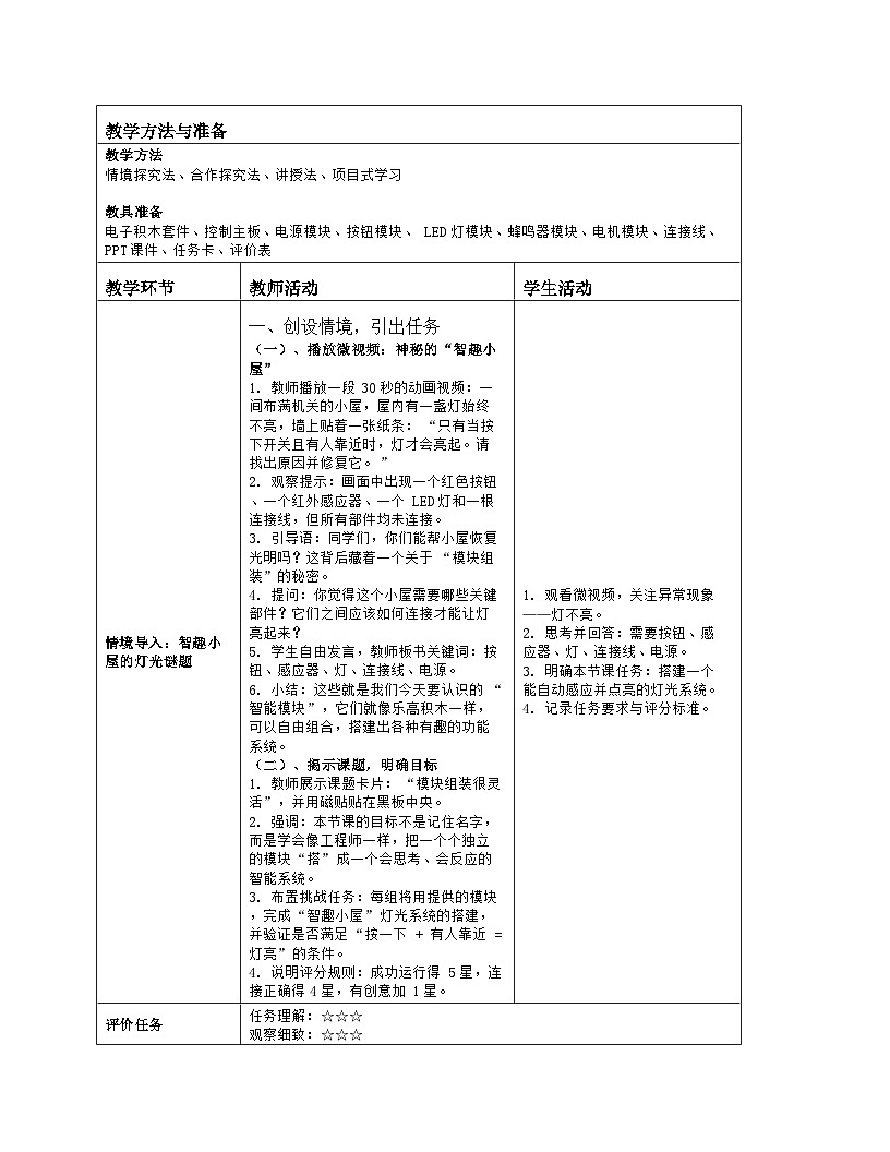 《第四单元 控制系统的描述：15 模块组装很灵活》教学设计（表格版）-2025-2026学年人教版(2024)信息技术六年级全册第2页