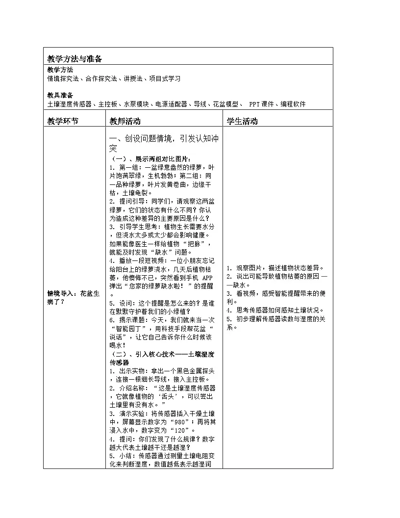 《第五单元 智能种植有方法：18 土壤湿度控制好》教学设计（表格版）-2025-2026学年人教版(2024)信息技术六年级全册第2页