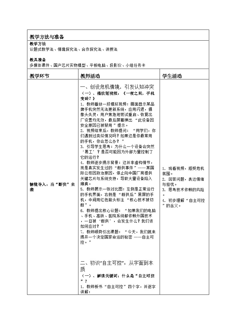《第八单元 自主可控与安全：30 自主可控变强大》教学设计（表格版）-2025-2026学年人教版(2024)信息技术六年级全册第2页