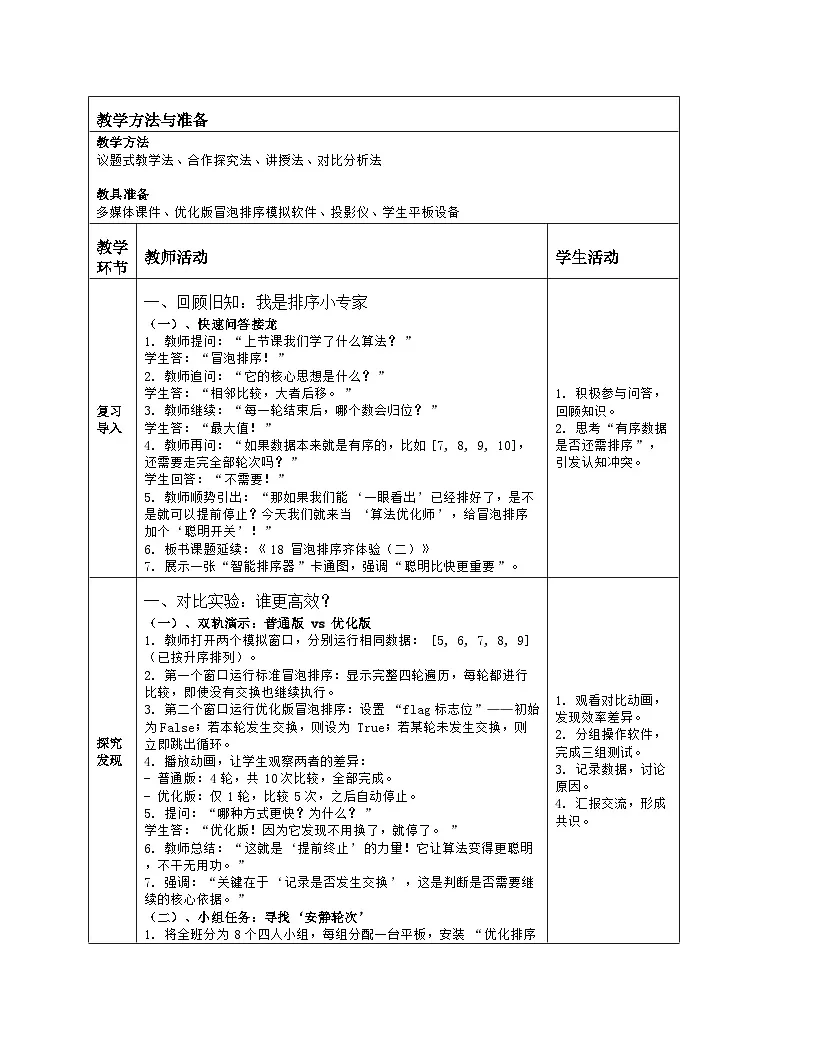 《第五单元 把数据排列有序：19 冒泡排序齐体验（2）》教学设计（表格版）-2025-2026学年人教版(2024)信息技术五年级全册第2页