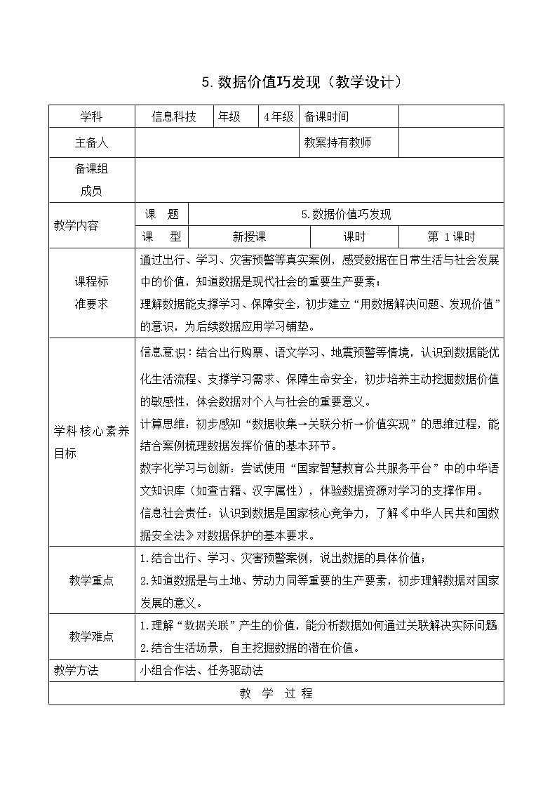 1.5 数据价值巧发现（教学设计）-四年级信息科技全一册同步备课系列（人教版2024）第1页