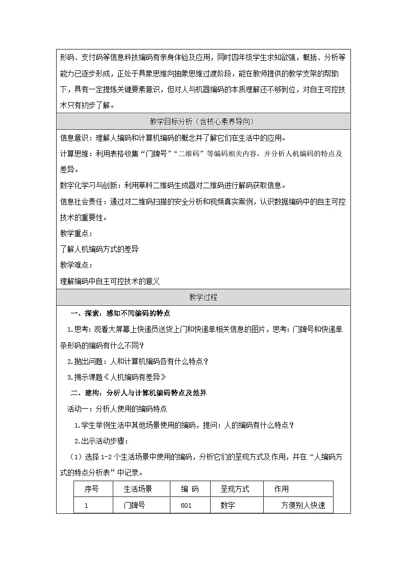 第9课 人机编码有差异 教学设计 2025-2026学年四年级下册信息技术浙教版第2页