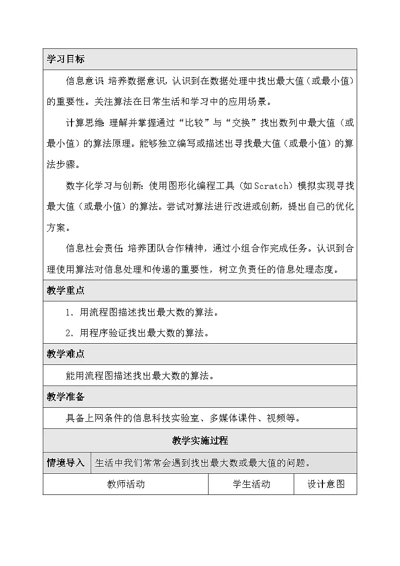 人教版（2024）五年级全一册信息科技第16课 比较交换找最值 教案第2页