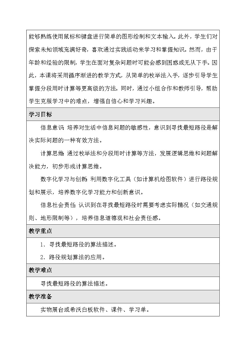 人教版（2024）五年级全一册信息科技第26课 寻找最短的路径 教案第2页