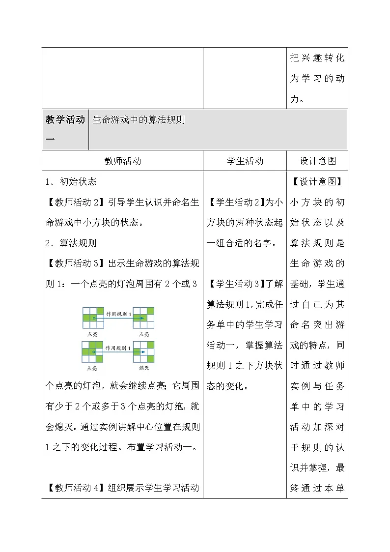 人教版（2024）五年级全一册信息科技第30课 生命游戏的算法 教案【表格式】第3页