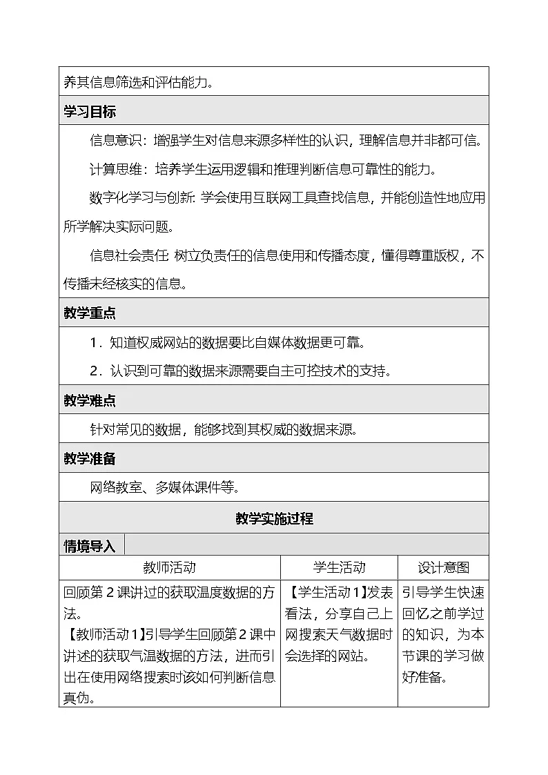 人教版（2024）四年级全一册信息科技3.寻找可靠数据源 教案第2页