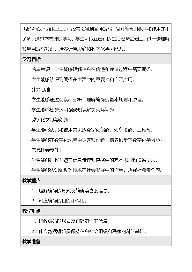 人教版（2024）四年级全一册信息科技6.古往今来话编码 教案第2页