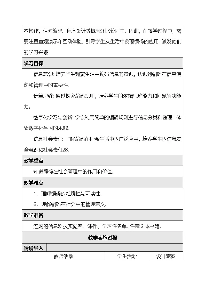 人教版（2024）四年级全一册信息科技8.编码管理我知道 教案第2页