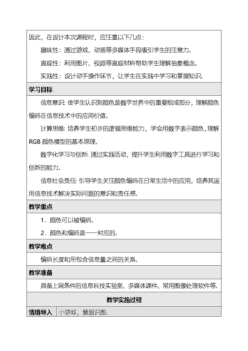 人教版（2024）四年级全一册信息科技13.多彩的数字世界 教案第2页