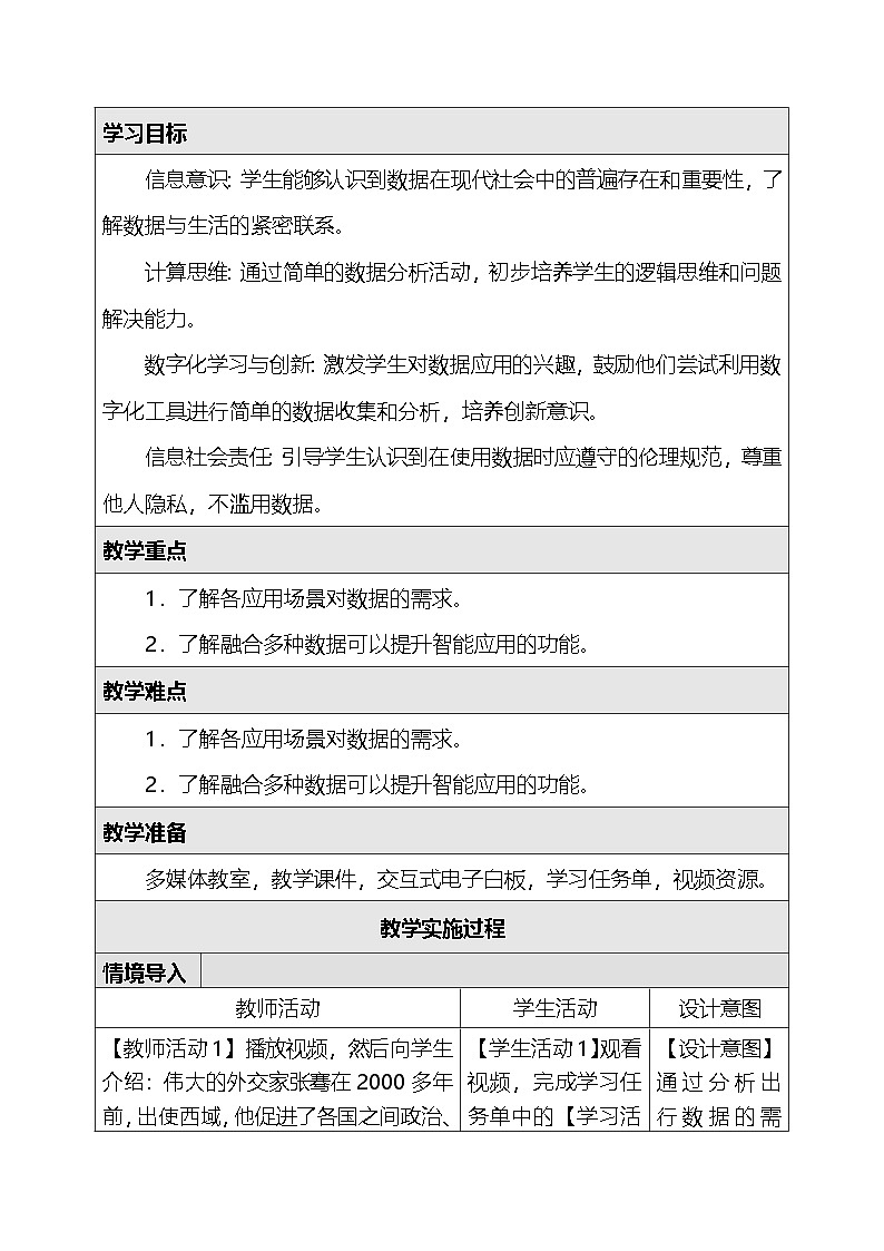 人教版（2024）四年级全一册信息科技27.数据点亮新生活 教案第2页