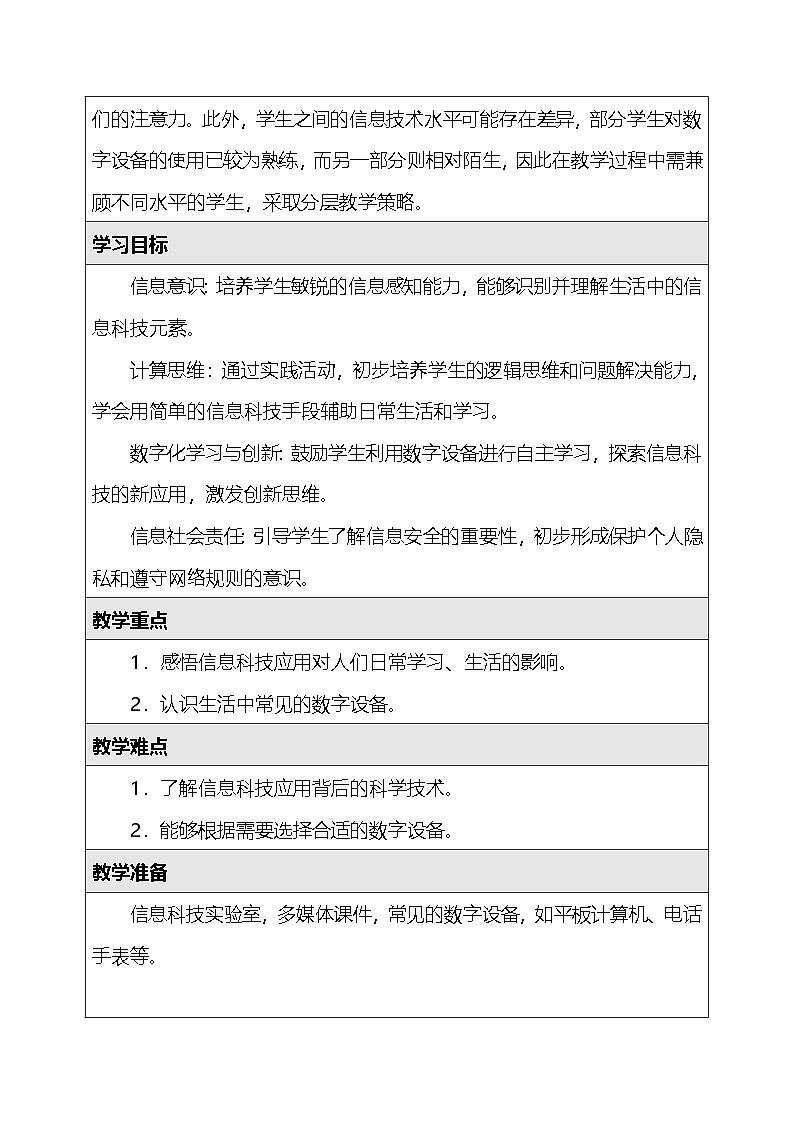 人教版（2024）三年级全一册信息科技1.寻找信息科技 教案第2页