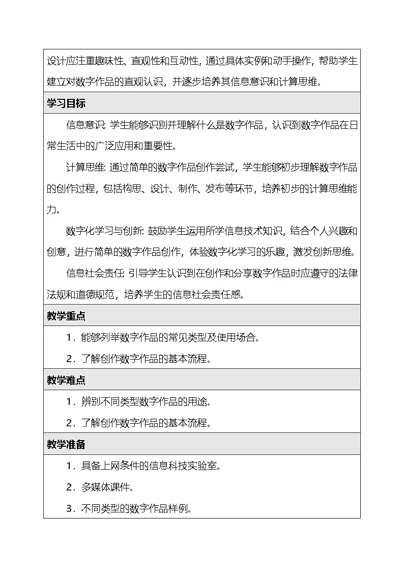 人教版（2024）三年级全一册信息科技12.认识数字作品 教案第2页