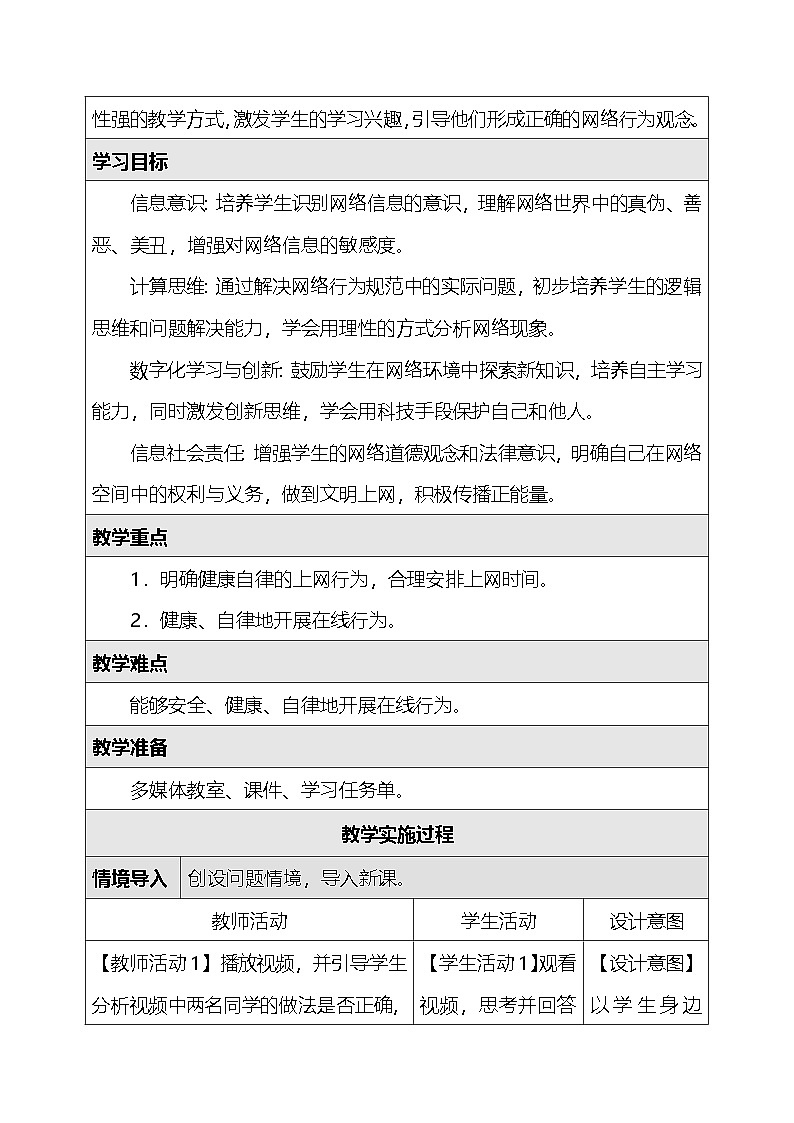 人教版（2024）三年级全一册信息科技18.在线行为规范 教案第2页