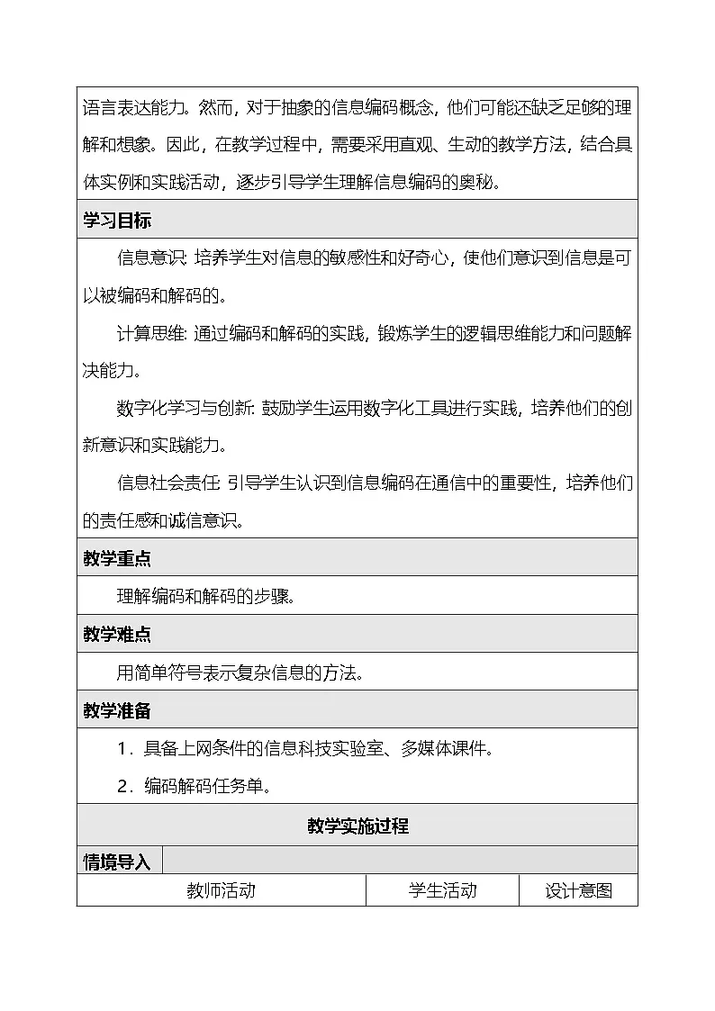人教版（2024）四年级全一册信息科技第3单元 有趣的编码应用（第11~15课）教案【表格式】第2页