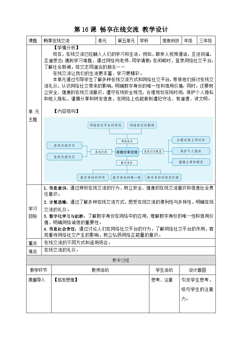 第16课 畅享在线交流 教案第1页
