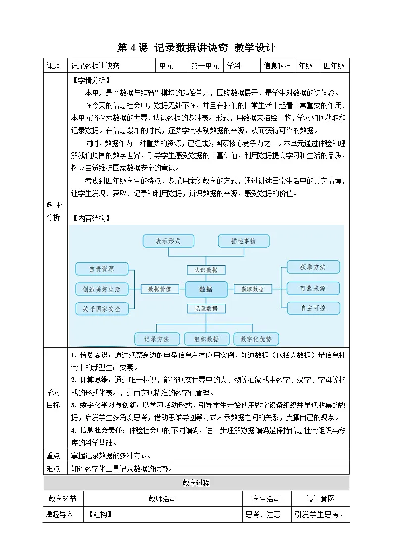 教案：第4课 记录数据讲诀窍第1页