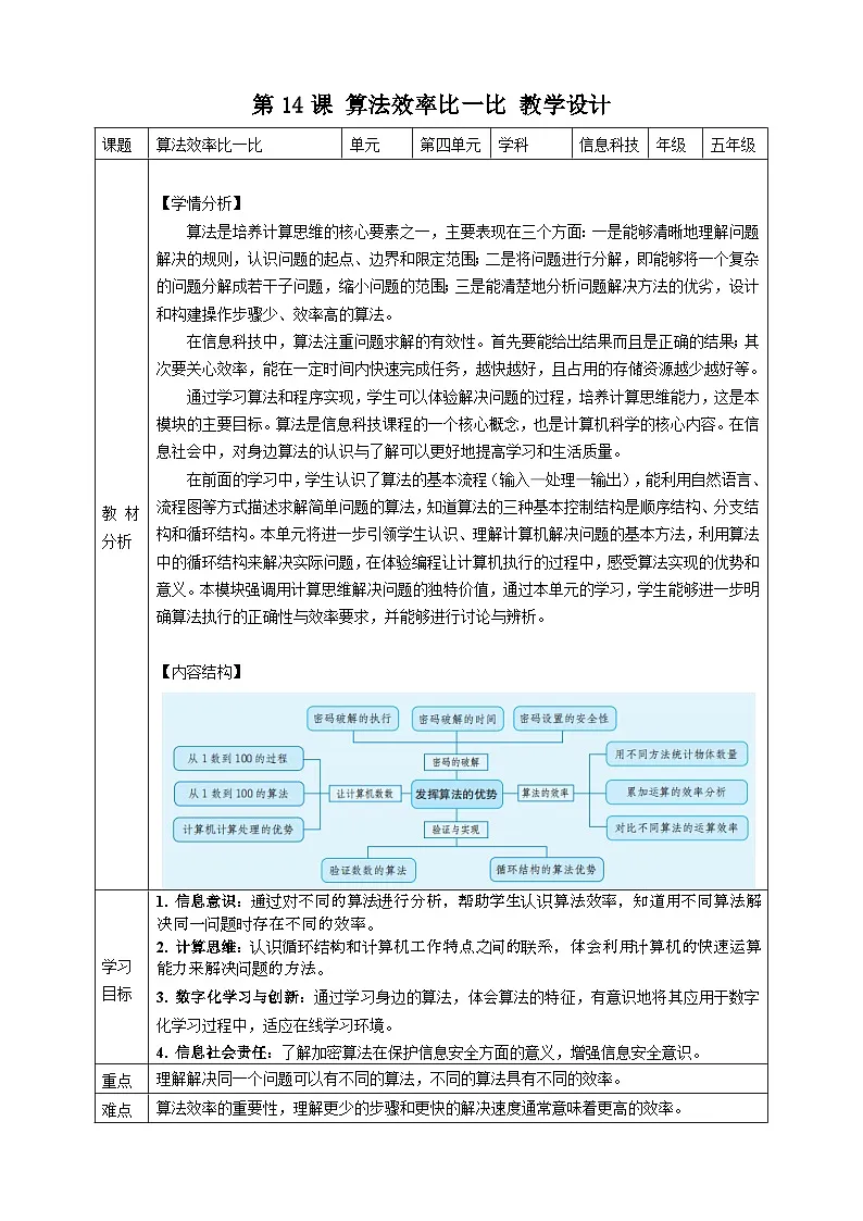 教案：第14课 算法效率比一比 教案第1页