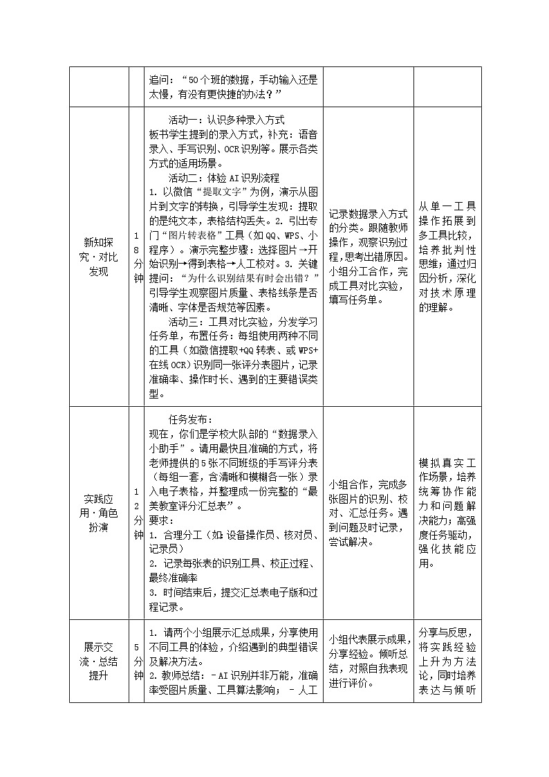 第一单元 第一节《教室数据我录入 》教学设计 川教版（2024）信息科技四年级下册第2页
