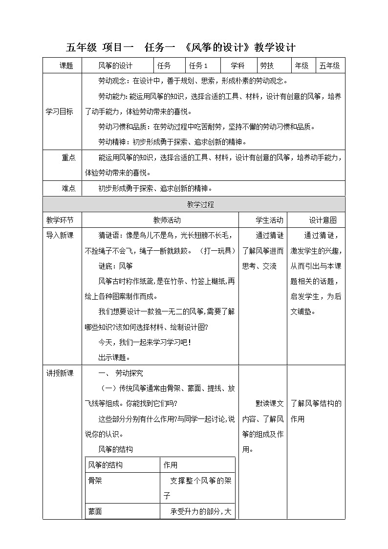 任务一《风筝的设计》课件+教案01