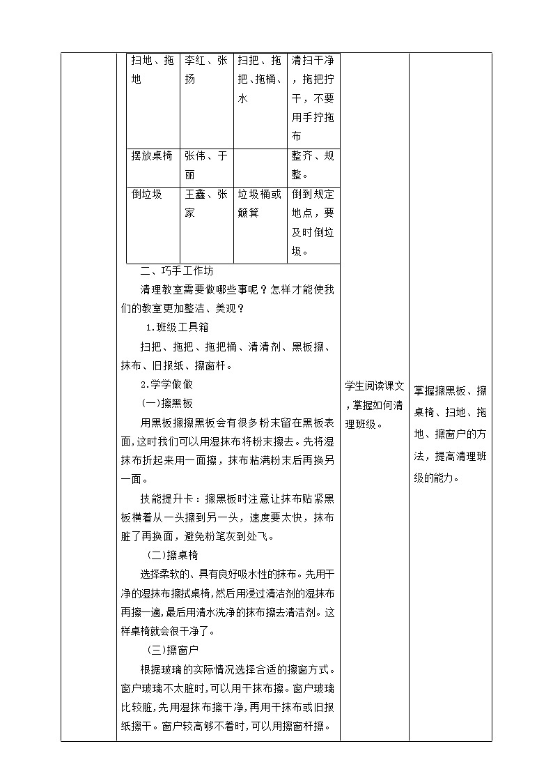 三年级全一册《劳动与技术》第一单元  活动3《清理教室》教案第2页