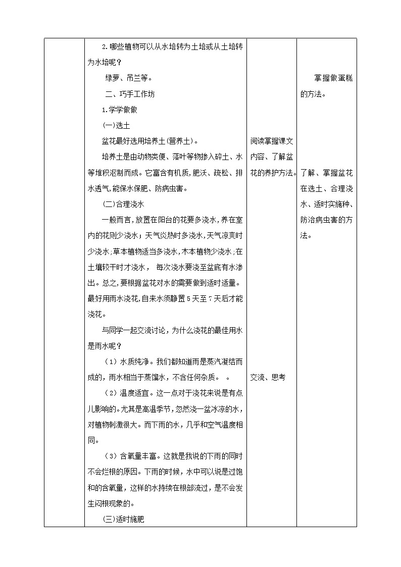 三年级全一册《劳动与技术》第四单元  活动2《盆花养护有学问》教案第2页