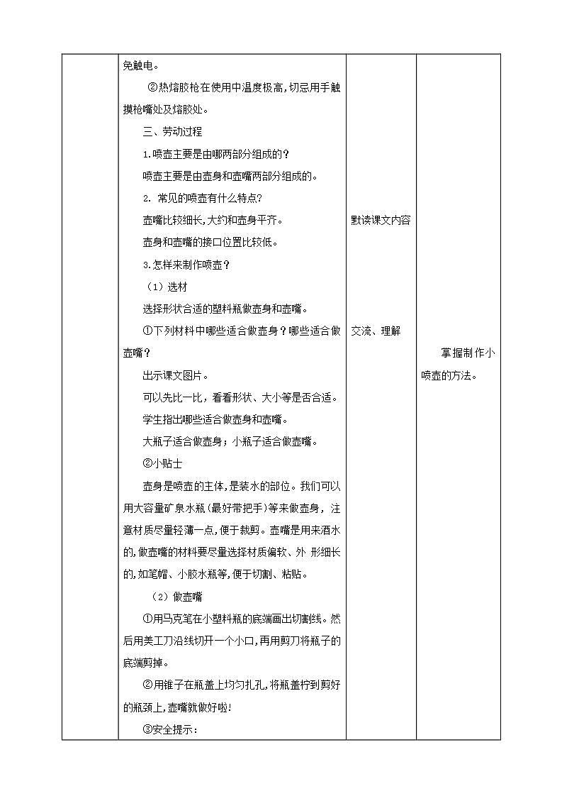 北师大版劳技二年级教案《劳动实践指导手册》第12课《塑料瓶巧变小喷壶》 教案第2页