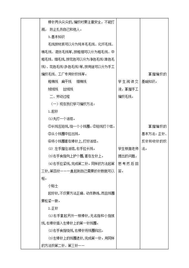 北师大版劳技五年级教案第6课《 心灵手巧织围巾》教案02