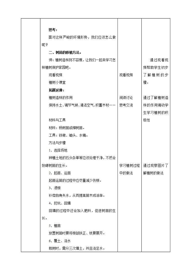 湘教版（广西）劳技小学高年级教案第二单元第5课《植树》教案02