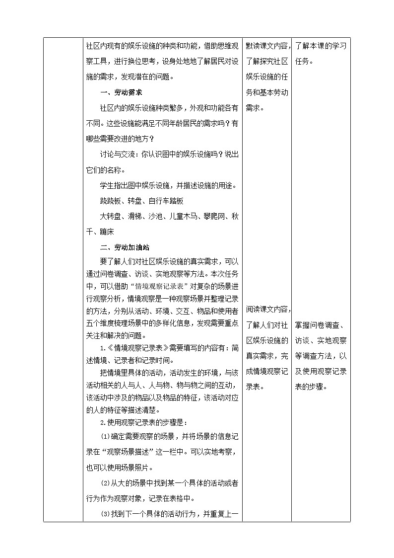 浙教版劳技六年级教案项目四 任务一《社区娱乐设施“我调查”》教案02