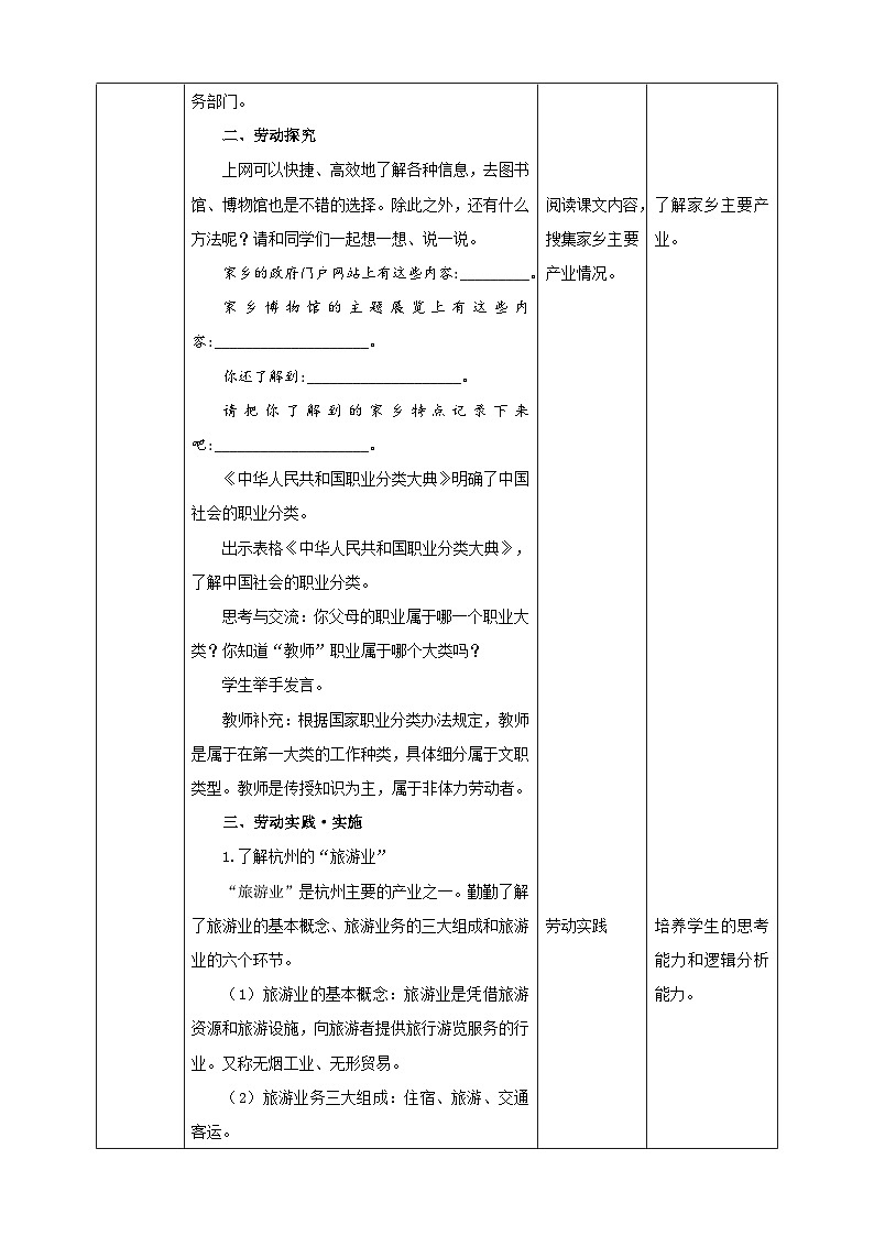 浙教版五年级上册劳动教案项目四 任务二《家乡行业我了解》教案第3页