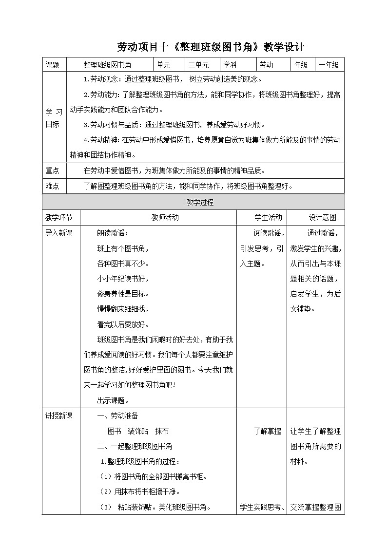 【人教版】一下劳技  项目一0《整理班级图书角》课件+教案+素材01