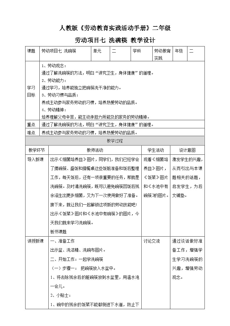 【人教版】二下劳技  项目七  选碗筷  课件＋教案+素材01