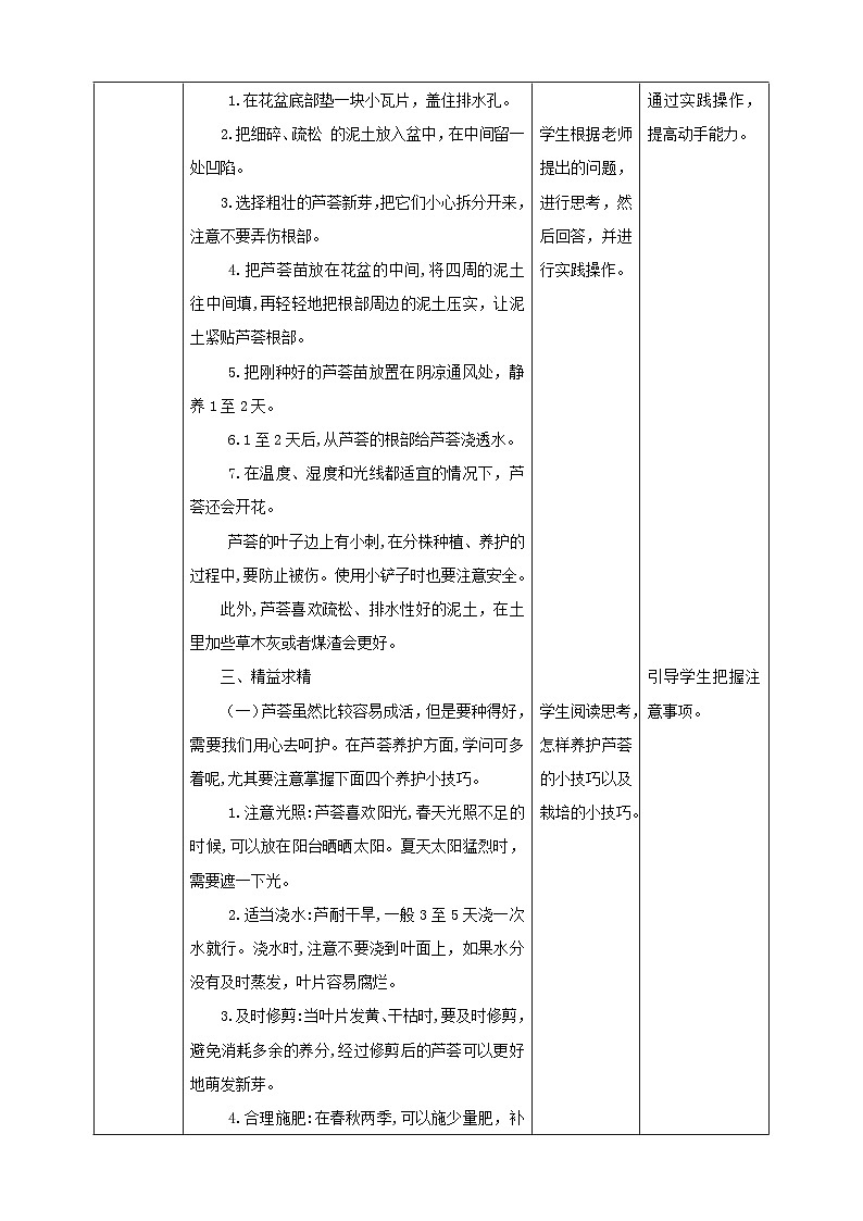 粤教版劳技二年级第四单元 《 种棵小芦荟》教案第3页