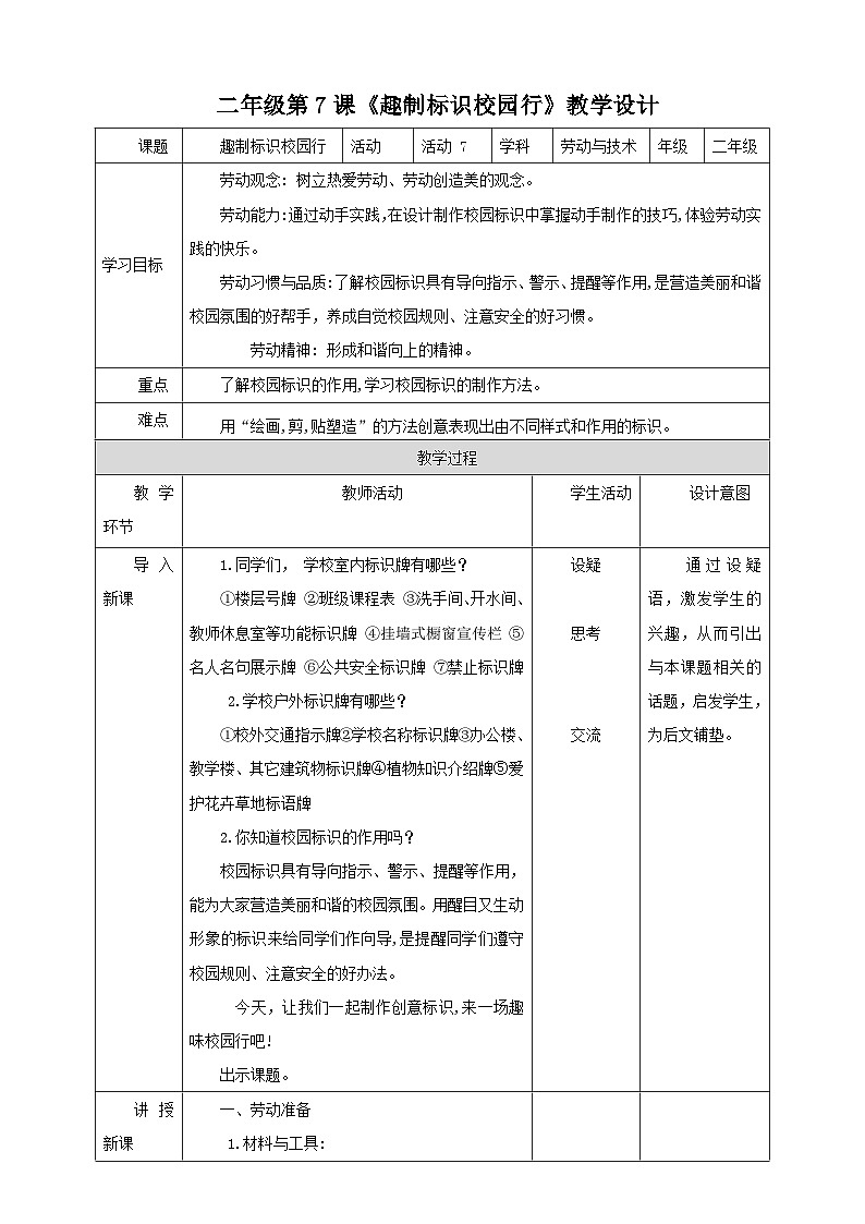 北师大版《劳动实践指导手册》二年级下册 7.《趣制标识校园行》课件+教案01