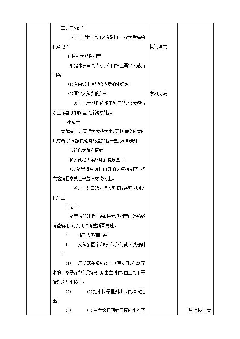 【北师大版】五年级劳技 第14课《制作大熊猫橡皮章》教案+课件+视频03