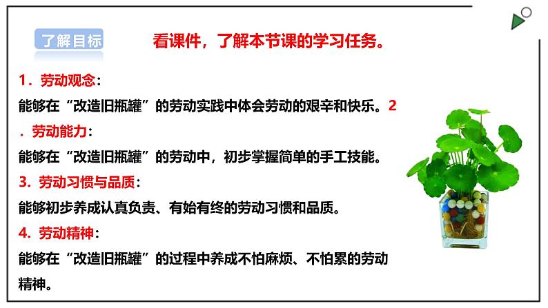 浙教版劳动一年级上册项目4 任务1《瓶瓶罐罐做花瓶》 课件02