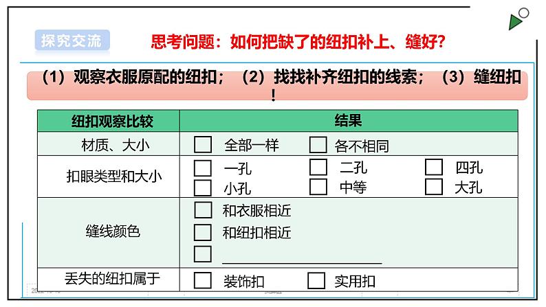 浙教版劳动三年级上册 项目1 任务1《小纽扣 自己缝》 课件07