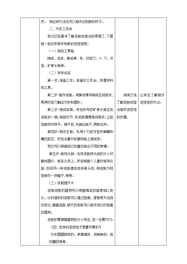 四年级全一册《劳动与技术》第二单元  活动3《可爱的泥娃娃》教案第2页