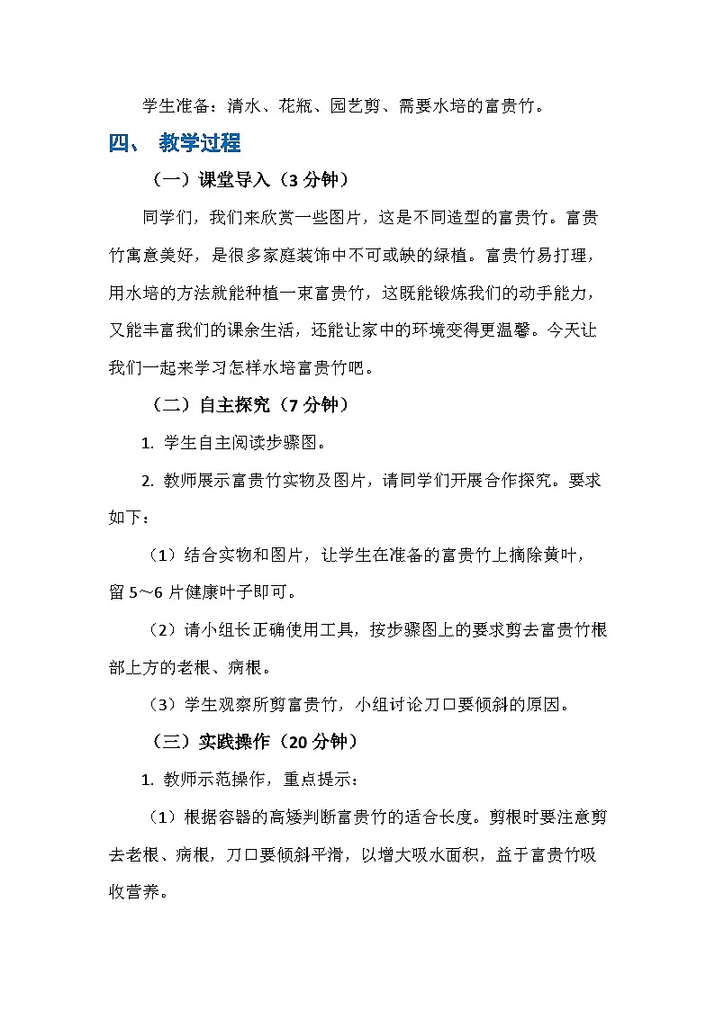 6 水培富贵竹（教案）人民版劳动四年级下册第2页